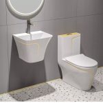 Gold and White Luxury WC with Matching Wall-Hung Basin