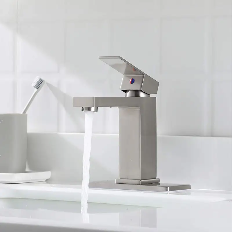 Brushed Nickel Square Basin Mixer Tap