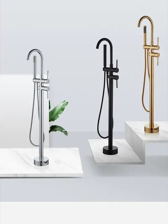 Round Golden Floor-Mount Freestanding Bath Mixer - Image 3